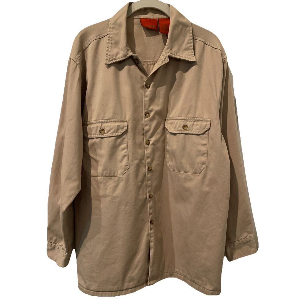 Jeep Workwear Long Sleeve Cotton Button Up Shirt Men’s Medium Beige Tan Shacket